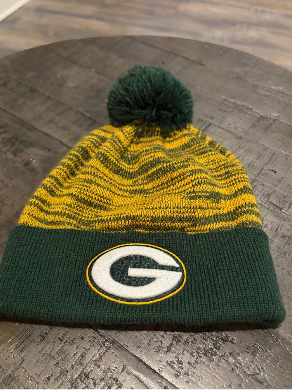 NFL Team Apparel Green Bay Packers Cuffed Pom Beanie Hat Marled Green Yellow